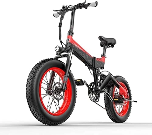 Vélos électriques : Vélo électrique Pliant X3000, Gros Pneu de 20 Pouces, Batterie 48v * 14, 5Ah, écran LCD, vélo électrique à 7 Vitesses, autonomie jusqu'à 60 kilomètres (Noir Rouge)