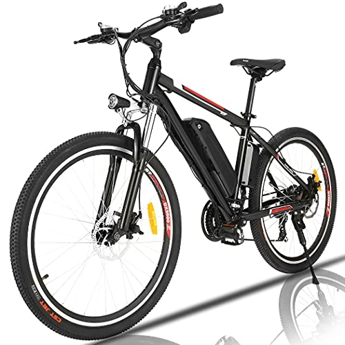 Vélos électriques : Vélo électrique, Professionnel Shimano 21 Vitesses, Roues de 26", Aluminium, Batterie au Lithium Amovible 36 V 12.5 Ah, vélo Mixte Adulte (Noir-Rouge)