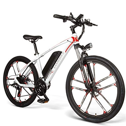 Vélos électriques : Vélo électrique SAIWOO SM26 26 Pouces (Blanc), VTT en Alliage d'aluminium, équipé de Shimano 21 Vitesses, Batterie au Lithium Amovible 48V8Ah, adapté aux Adultes