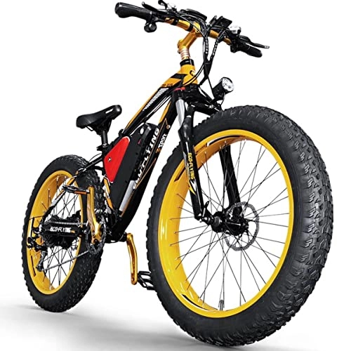 Vélos électriques : Vélo électrique VTT - En aluminium - 26" - 4" - Chaoyang - Pneus gras - Double freins à disque - Suspension - Fourche - 48 V - 1000 W - Moteur sans balais (jaune)