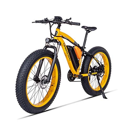 Vélos électriques : Vélo électrique, Vélo de Montagne 500W 48V 17AH Batterie au Lithium 26 Pouces Grand Pneu Frein à Disque Intelligent à 21 Vitesses (Jaune)