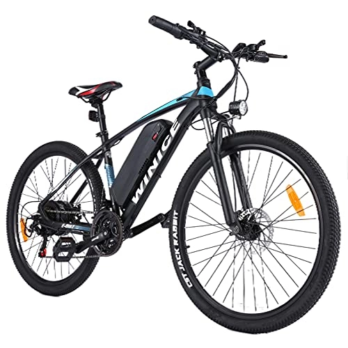 Vélos électriques : Vélo électrique Wince e-Bike Hommes Femmes, VTT Électrique 27, 5 Pouces, Moteur 350W / Batterie au Lithium Amovible 36V 10.4AH / Shimano Dérailleurs à 21 Vitesses, 32 km / h à Pleine Vitesse (Noir Bleu)