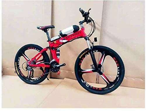 Vélos électriques : Vélo électrique électrique VTT Vélo électrique pliant Batterie au lithium Assisted VTT Adapté for adultes Variable Speed ​​Riding carbone Cadre en acier, rouge, 21 vitesses pour les sentiers de la jun