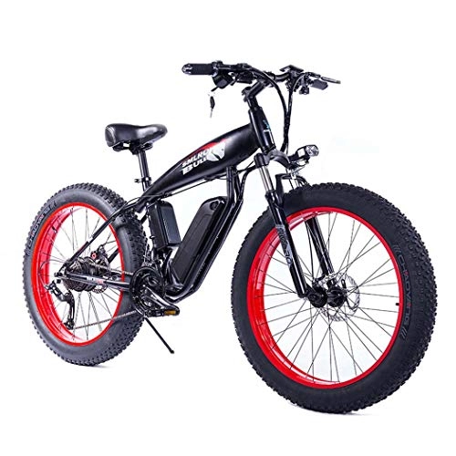 Vélos électriques : Vélos Neige électrique, Vélos Aluminium Ski de Fond, amovible 48V 13Ah haute capacité Batterie au lithium, 350W aimant puissant moteur, affichage LCD, vitesse jusqu'à 40 km / H, pneu large VTT, Black red