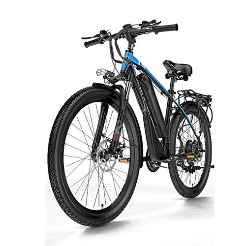 Vélos électriques : Vélos Vélo De Montagne électrique E Vélo Pour Adultes 26 `` Vélos Hybrides Vélo électrique 400W 48V 13AH Cadre En Alliage D'aluminium Frein à Disque Double, Batterie Au Lithium Amovible A(Color:bleu)