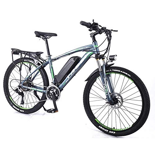 Vélos électriques : Vélos Vélo électrique De 26 "pour Hommes, Peut Déplacer Une Batterie Au Lithium Vélo électrique VTT, Frein à Double Disque En Alliage D'aluminium E Vélos Vélos Tout Terrain(Color:Gris vert, Size:10AH)