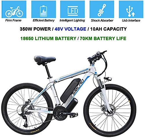 Vélos électriques : Vélos électriques pour Adultes, Vélo Ebike en Alliage d'aluminium 360W Amovible 48V / avec vélo de Montagne à Batterie au Lithium-ION de 10 Ah / Vélo de Montagne Intelligent (White Blue, 26inx17in)