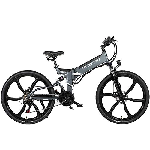 Vélos électriques : VéLos éLectriques Pour Adultes VéLo éLectrique Pliant De 26" 3Modes 21Vitesses VéLo De Montagne Avec Moteur 350W Et Compteur LCD VéLo éLectrique Pliant Max 24Mph Portant 300lb, Gris, 48V 12.8Ah(120km)