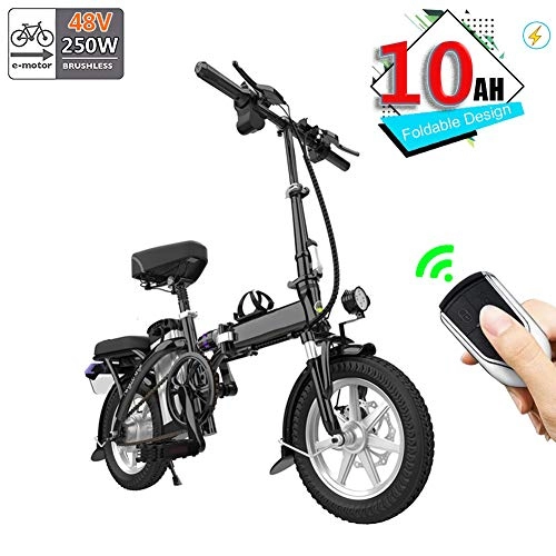 Vélos électriques : Vélos électriques scooter, vélo de montagne pliant en aluminium pour adultes avec batterie au lithium 48V-10AH, moteur sans balai de 250 W, maximale 30 km / h, capacité de roulage de 30 à 60 km / h, Noir