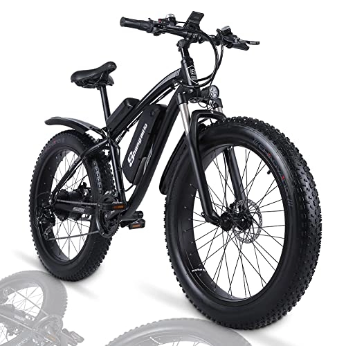 Vélos électriques : Vélos électriques VTT Fat Bike 26 Pouces, Batterie Lithium 840 Wh (48 V 17, 5 Ah), Gros Pneu vélo de Neige 21 Vitesses [EU Stock], Black