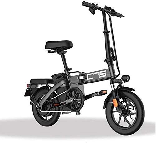 Vélos électriques : Vélos électriques, Électrique pliant vélo for adultes, 350W Moteur 14 pouces Urban Commuter E-bike, Vitesse max 25 kmh Poids super-léger 350W / 48V amovible de charge de la batterie au lithium, Noir,