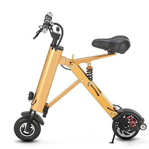Vélos électriques : W-BIKE Vlo lectrique Pliable, Mini Tricycle Portable avec Double systme d'amortissement, Moteur de Puissance 36V 350W, systme de Cycle de Vitesse Fixe, Yellow