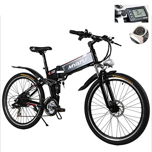 Vélos électriques : W&TT 21 Vitesses 36V 12A 250W Adulte Pliant pdale Assist vlo lectrique E-Bike 26 Pouces Multi-tape rglable Amortisseur Avant Fourche VTT avec cran LCD HD, Black