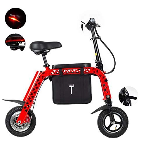 Vélos électriques : W&TT Mix Portable vlo lectrique amlior 36V 10AH 250W Scooter de vhicule lectronique Pliant avec sige d'enfant et Sac Shopping, 10 Pouces de mobilit impermable l'eau Bike13KG, Red