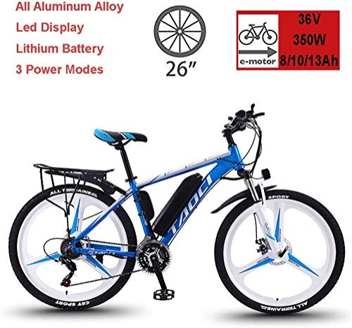 Vélos électriques : WANZIJING Dirt Bike électrique pour Adultes, 26" 36V 350W Alliage Tout Terrain Montagne Vélo électrique Amovible au Lithium-ION pour vélo extérieur Vélo Voyage, Bleu, 8AH