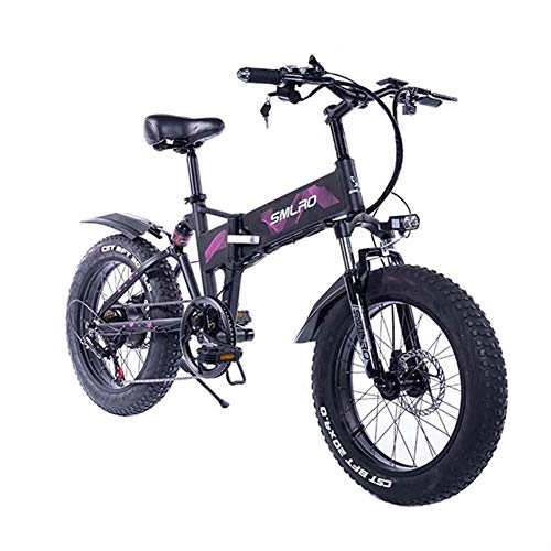Vélos électriques : WFIZNB Pliant e-Bike Fat Tire vélo électrique E Vélo VTT de vélo électrique Puissant avec Amovible 48V 8Ah Lithium-Iion Batterie vélos Hors Route, Violet