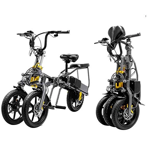 Vélos électriques : WHKJZ 14 Pouces Roues Vélos Électriques pour Adultes, Pliable Vélo Électrique À Trois Roues 48V 350W Pédales Double Batterie Scooter Jusqu'à 30 Km / H
