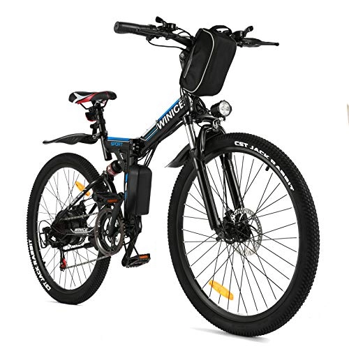 Vélos électriques : Winice Vélo Electrique Pliable 26'' 250W Vélo Electrique Adulte 36V 8Ah Batterie Lithium-ION Amovible, Shimano 21 Vitesses, Amortisseur