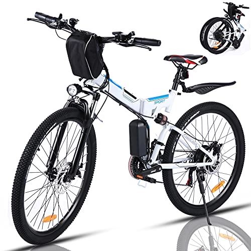 Vélos électriques : Winice Vélo Electrique Pliant, 26 Pouces VTT Vélo de Montagne Électrique pour Adultes avec Batterie 36V 8Ah Shimano 21 Vitesse E-Bike