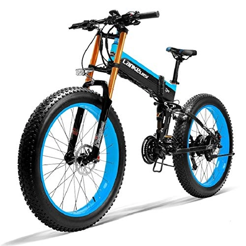 Vélos électriques : WM 400w Moteur vélo électrique 26x4.0 Pouces Gros Pneu vélo électrique Tout-Terrain Pliable 48v10ah5 Gear Power Mountain Bike, Bleu