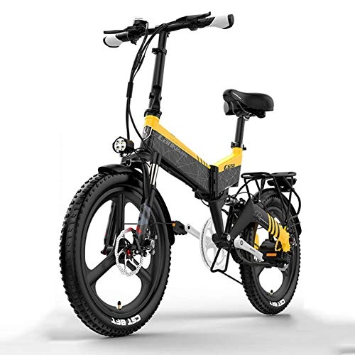 Vélos électriques : WM Adulte 20 Pouces vélo électrique Pliant 48v Batterie au Lithium en Alliage d'aluminium Hors Route vélo de Montagne, Jaune