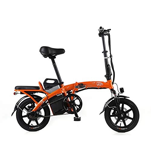 Vélos électriques : WM Adulte Batterie au Lithium vélo électrique Pliant Mini vélo de Montagne 350w14 Pouces Ultra-léger Tout-en-Un Suspension de Haute qualité, Orange