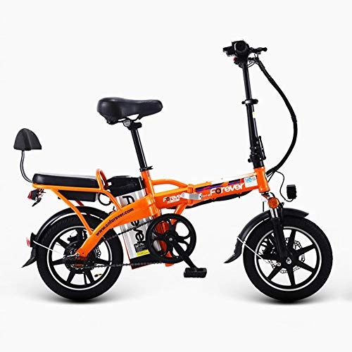 Vélos électriques : WM Voiture électrique de Batterie au Lithium de vélo électrique de 48 Pouces de l'adulte 14 Pouces 350w avec Les sièges arrière appropriés aux Adolescents Hommes et Dames, Orange