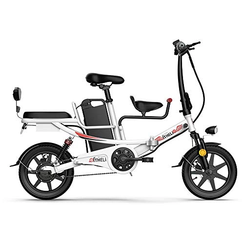 Vélos électriques : WOkismx 14 Pouces vélo électrique Batterie au Lithium vélo électrique 48V 400W Pliant vélo électrique Haut en Acier au Carbone Vélo électrique, Blanc, 8ah