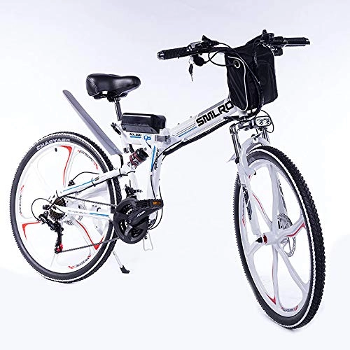 Vélos électriques : WQY 26 Pouces Pliant Vélo De Montagne Électrique 48 V Batterie Au Lithium Amortisseur Complet Roue Intégrée Vélos 21 Vitesses Ebikes pour Adultes, Blanc
