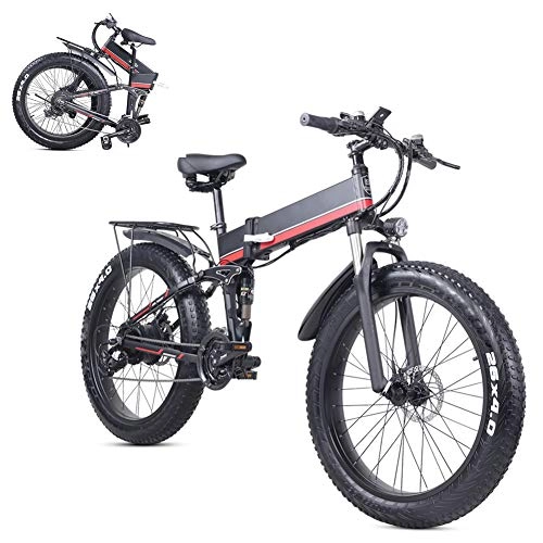 Vélos électriques : WSHA Vélo de Montagne électrique 1000W Pliable 24 Pouces vélo de Neige Gros Pneu E-Bike 48V 12.8Ah Batterie au Lithium, pour Femme Homme Sports de Plein air City Commuter