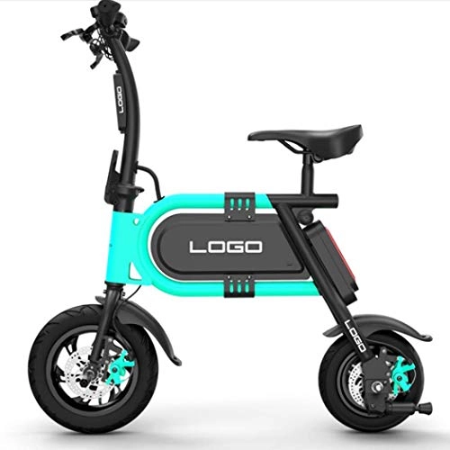 Vélos électriques : Wu's Vlo lectrique Pliant De 10 Pouces, Batterie Au Lithium Ionique, Freins Disque l'avant Et L'arrire, cran LCD, 25 Km / H, Autonomie De 20 Km, Roue Monobloc, Blue