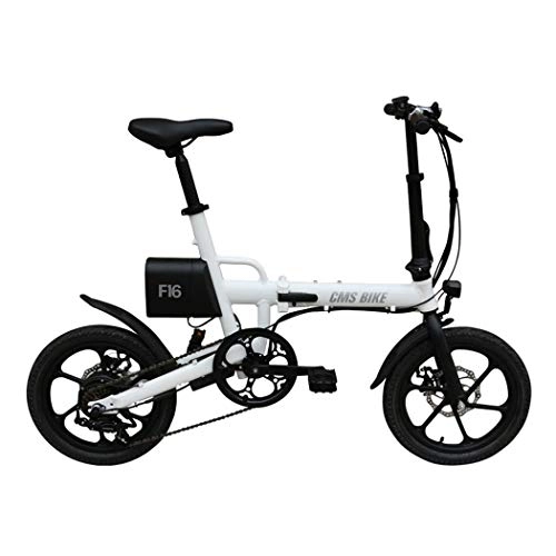 Vélos électriques : Wu's Vlo lectrique Pliant De 16 Pouces, Batterie Lithium ION Amovible, Freins Disque, Ecran LCD, 25KM / H, Autonomie De 40 60 Km, 6 Vitesses, Corps en Alliage D'aluminium, White