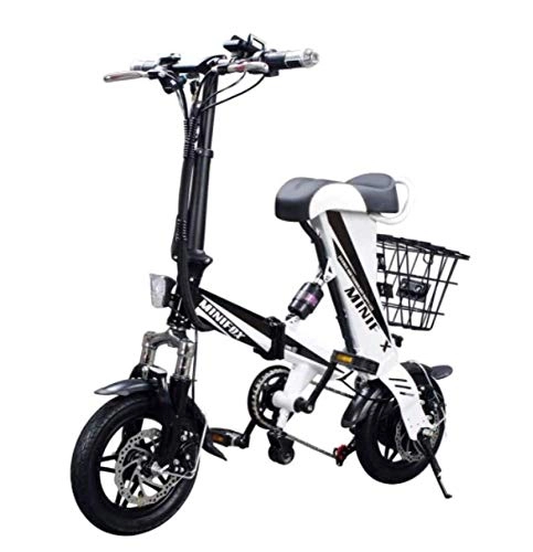 Vélos électriques : WXJWPZ Vélo électrique Pliant Intelligent 12 Pouces Mini Vélo électrique 36 V 8A Batterie Au Lithium Ville E Vélo 250 W Vélo électrique Puissant 25 Km / H Sctooer, White