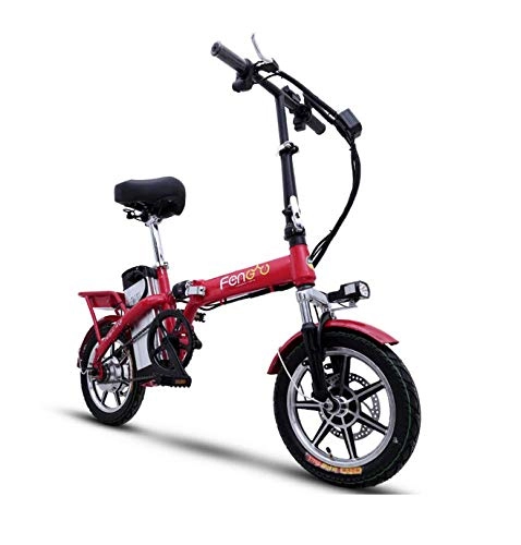 Vélos électriques : WXJWPZ Vélo électrique Pliant Portable 14 Pouces Vélo électrique Batterie Amovible Deux Freins à Disque Vélo électrique Mini Adulte E Vélo, Red