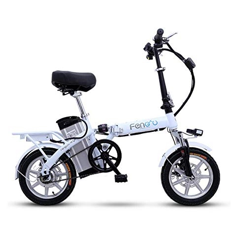 Vélos électriques : WXJWPZ Vélo électrique Pliant Vélo électrique Portable 14 Pouces Batterie Amovible Deux Freins à Disque, White