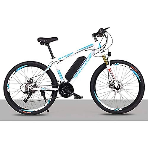 Vélos électriques : WXX 26 Pouces Double Frein À Disque À Vitesse Variable Électrique Vélo avec Amovible Au Lithium-ION De Grande Capacité (36V 250W 8AH) Hors Route d'une Bicyclette Assistée, White Blue, 27 Speed