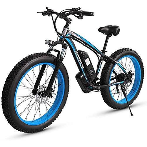 Vélos électriques : WXX Adulte Fat Tire Électrique VTT, en Alliage D'aluminium 26 Pouces Hors Route Vélos Neige 350W 48V 15AH Batterie Au Lithium De Vélo Ebike 27 Vitesses 4.0 Large Roue Vélomoteurs, Bleu