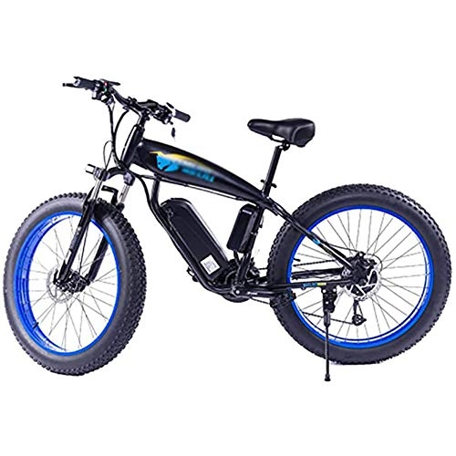 Vélos électriques : WXX Adulte vélo électrique, 26 Pouces Fat Tire Neige vélo, 350W 48V 10Ah Amovible au Lithium-ION de vélos ebike, Plage Voiture électrique, pour l'extérieur Cyclisme, Black Blue