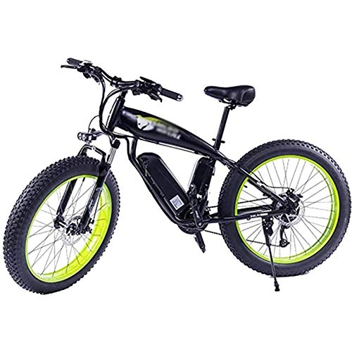 Vélos électriques : WXX Adulte vélo électrique, 26 Pouces Fat Tire Neige vélo, 350W 48V 10Ah Amovible au Lithium-ION de vélos ebike, Plage Voiture électrique, pour l'extérieur Cyclisme, Black Green
