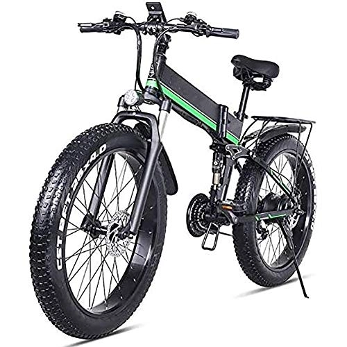 Vélos électriques : WXX Adulte électrique Pliant vélo, 4, 0 pneus surdimensionnés de 26 Pouces 48V / 12.8AH / 1000W Off Road Montagne Trois vélos Équitation Modes Batterie de vélos, Vert