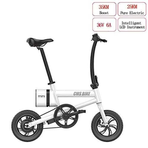 Vélos électriques : WYD Mini vélo électrique Pliant Vélo électrique 36V 6A 250W avec Endurance 25KM et Vitesse maximale 25 km / h, 12"Freins à Disque Doubles, White