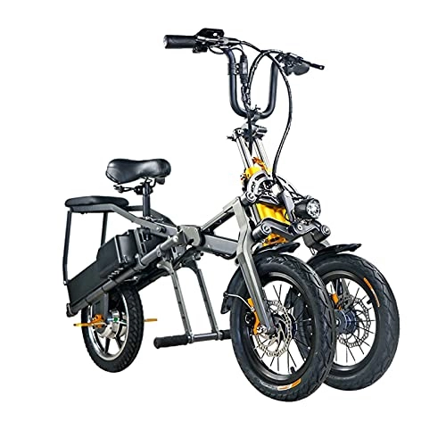 Vélos électriques : WZW 14 Pouces Mini Pliant Vélo Électrique Créatif 350W à Trois Roues Vélo électrique 48V / 7, 2Ah Li-ION Batterie Électronique Bicyclette pour Adultes pour des Hommes aux Femmes (Taille : 48v7.2ah)