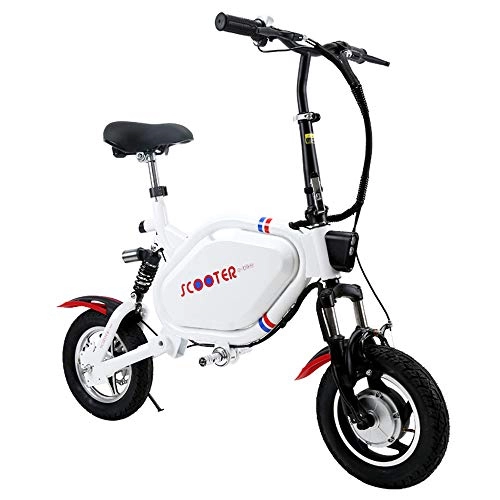 Vélos électriques : XHHXPY Vlo lectrique Adulte Pneus Antidrapant Voiture lectrique Pliante Mini Voiture lectrique Adulte Double Frein Disque Portable, White