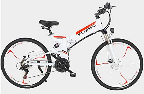 Vélos électriques : Xiaotian Vélo de Montagne électrique Pliable, Batterie au Lithium pour vélo, vélo Tout Terrain, 26 Pouces, 21 Vitesses, Roue à Trois Couteaux, White