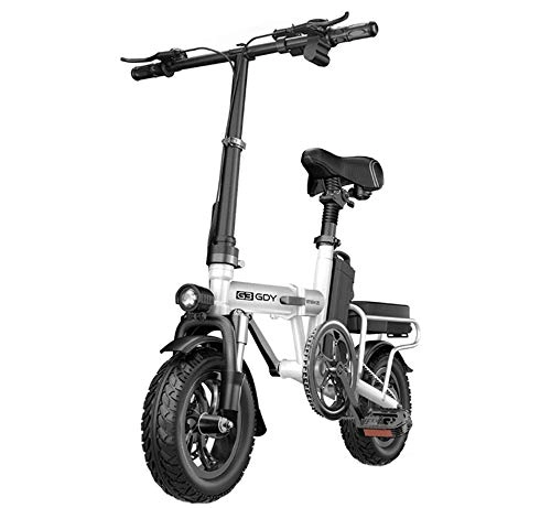 Vélos électriques : XXZQQ Vélo Pliable, léger en Alliage d'aluminium avec Booster pédale et 48V Amovible au Lithium-ION Adulte vélo électrique avec Roues de 12 Pouces et 400W Hub Moteur, Blanc, 40to80KM