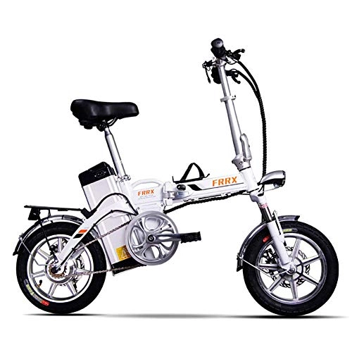 Vélos électriques : Y&XF Unisexe Mini vélos électriques 14"Mode Intelligent véhicule électronique 48V 16Ah Hybride Scooter électrique Pliable et Portable vélo électrique avec Freins à Disque, White, 48V