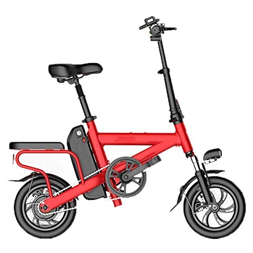 Vélos électriques : Y&XF Vélo électrique Pliant, vélo de Ville Portable 3 Vitesses avec Scooter électrique de 12 Pouces pour vélo électrique avec éclairage LED Bicyclette assistée électrique Unisexe, Red, 60~70KM