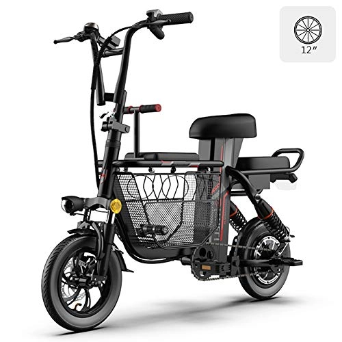Vélos électriques : YMWD 400W Vélos Électriques Pliants pour Adultes Parent-Enfant 3 Sièges Vélo Électrique Montagne 48V 8-30Ah Batteries Lithium Rechargeable Smart Bike Roues De 12 Pouces Adulte Unisexe, Noir, 11 Ah