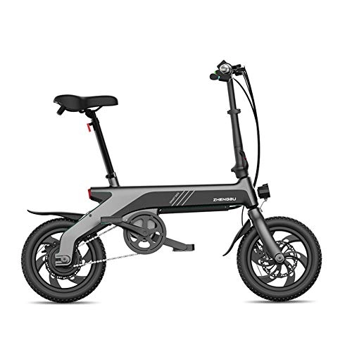 Vélos électriques : YPYJ 12 Pouces Vlo lectrique Vlo De Batterie Ultra-Batterie Au Lithium Lumire Pliage Petite Voiture lectrique, Gris