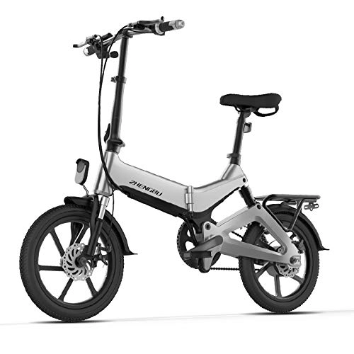Vélos électriques : YPYJ 16 Pouces Vélo Pliant Électrique Petits Hommes Et Les Femmes A Aidé Voiture Électrique De La Batterie Au Lithium De Batterie De Voiture, Gris